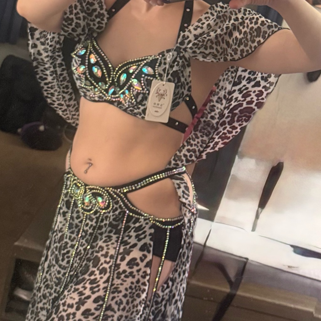 Leopard Print Belly Dance Costume With Iridescent Accents